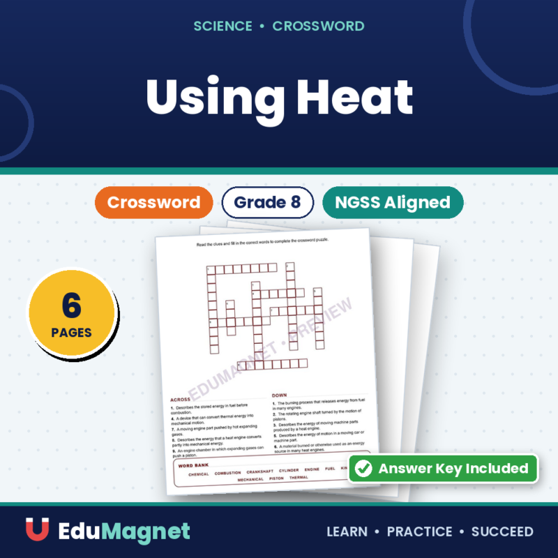 Using Heat (Crossword Worksheets) Grade 8 Science