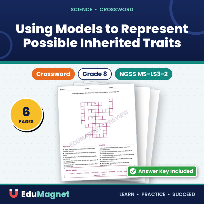 Using Models To Represent Possible Inherited Traits (Crossword Worksheets) NGSS MS LS3 2