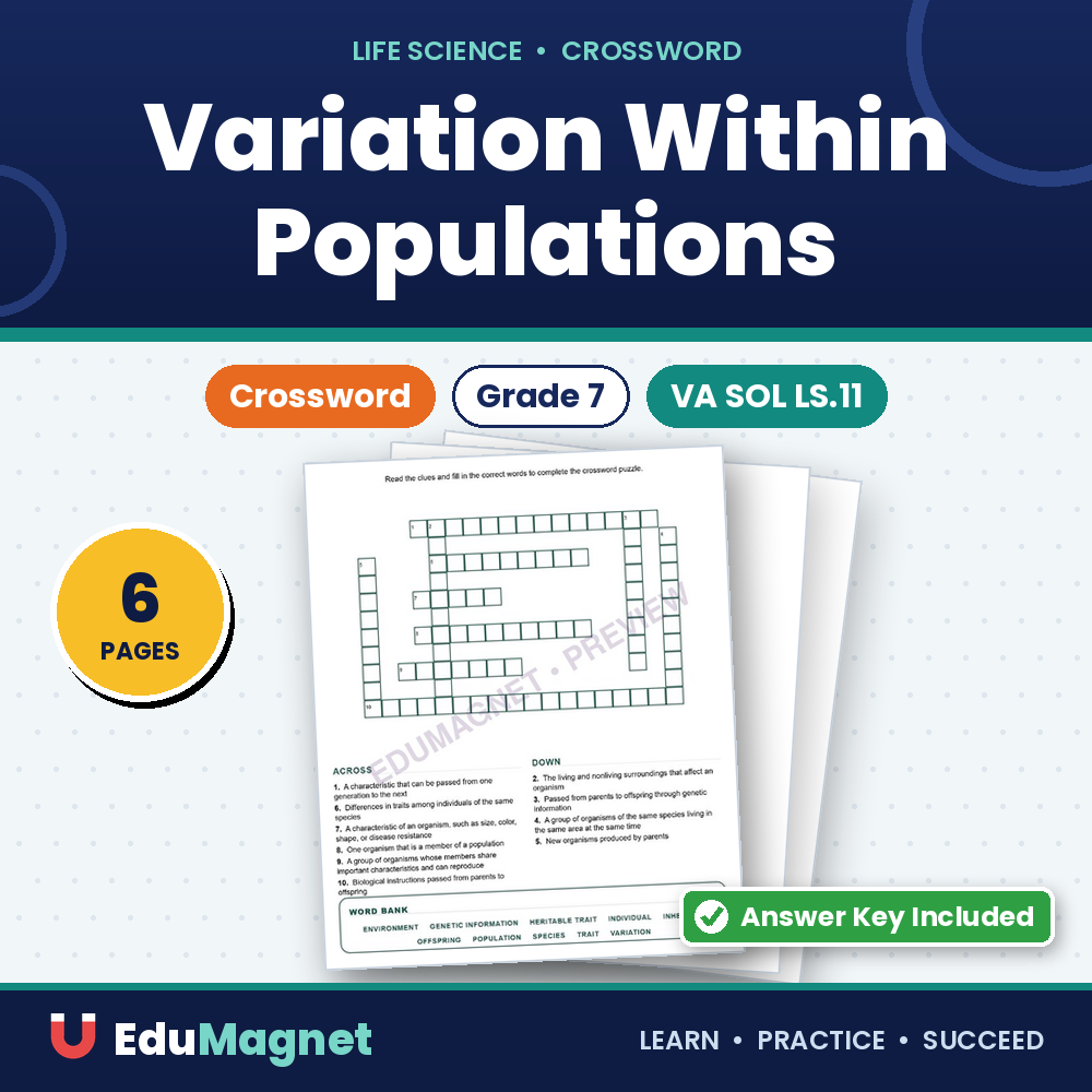 Variation Within Populations (Crossword Worksheets) Virginia SOL LS.11