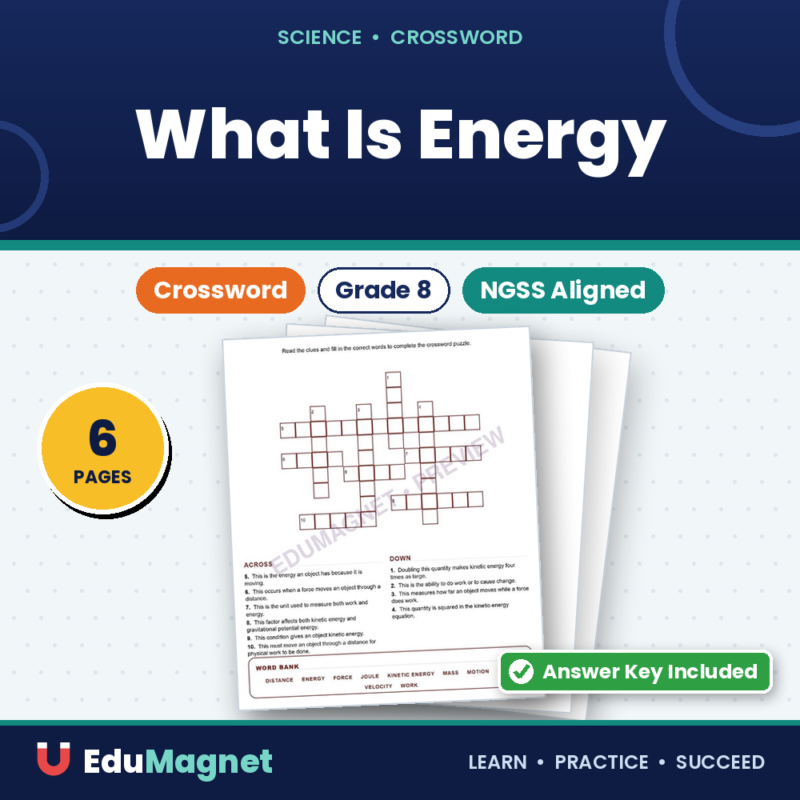 What Is Energy (Crossword Worksheets) Grade 8 Science Chapter 7