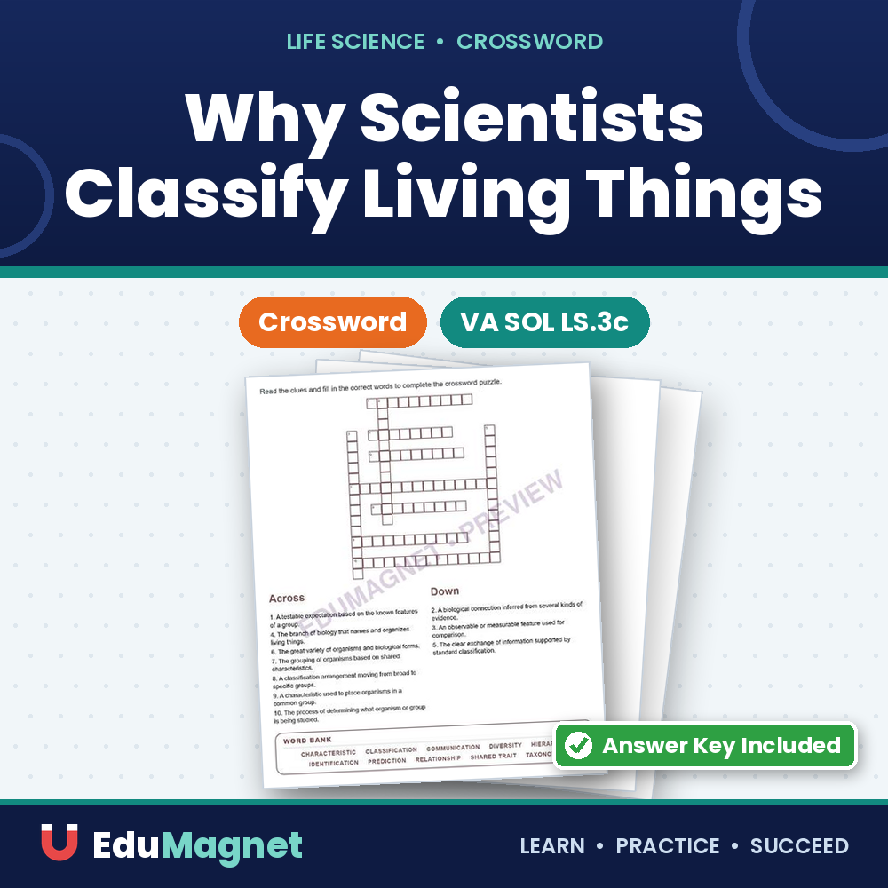 Why Scientists Classify Living Things Crossword Worksheets Virginia SOL LS.3c
