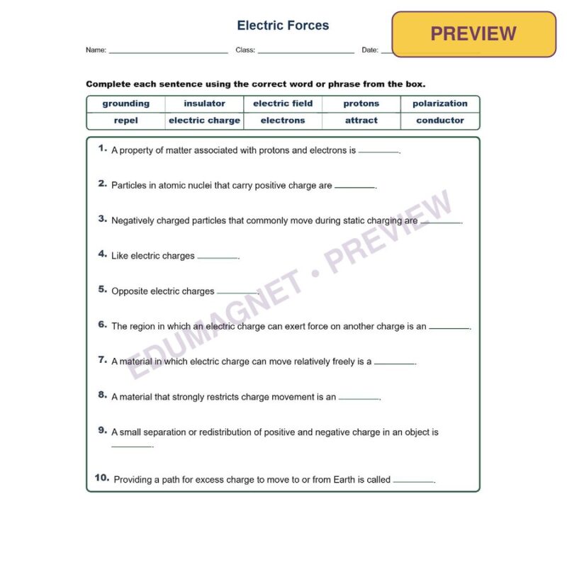 Electric Forces Fill MCQ Written Exit Tickets Worksheet NGSS Grade 8