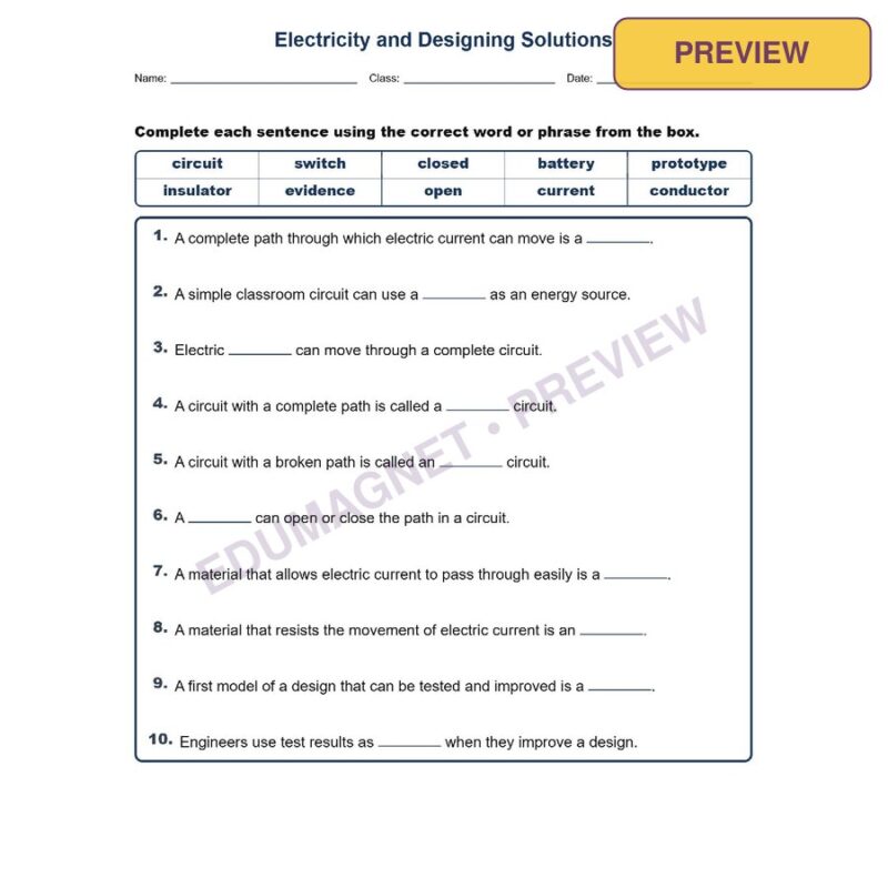 Electricity And Designing S Fill MCQ Written Exit Tickets Worksheet NGSS Grade 3
