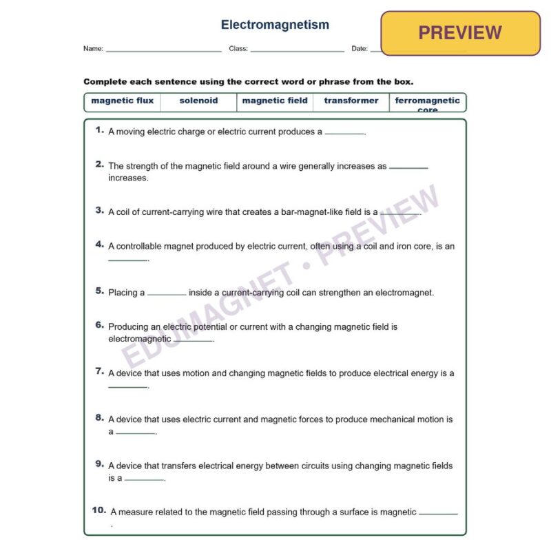 Electromagnetism Fill MCQ Written Exit Tickets Worksheet NGSS Grade 8