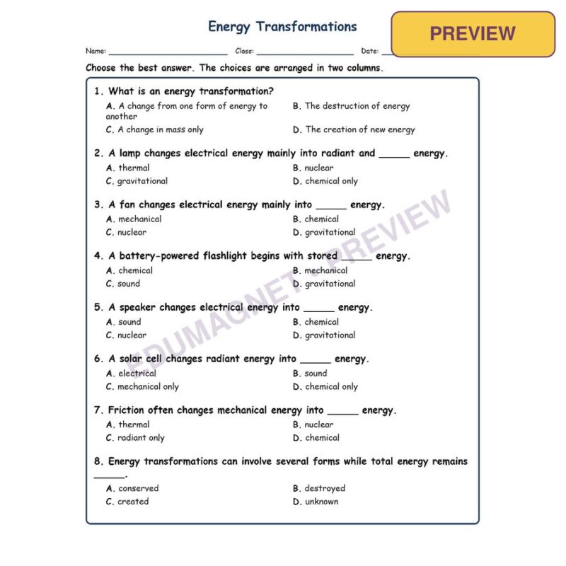Energy MCQs Fill Written Exit Tickets Worksheet SOL Physical Science