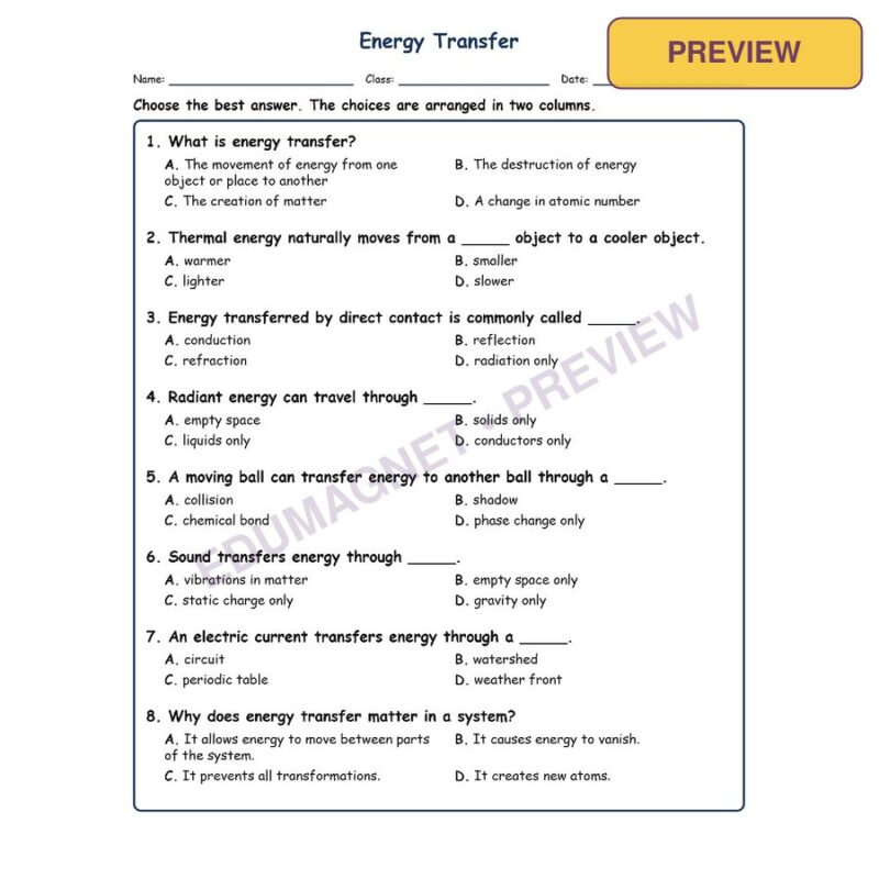 Energy Transfer MCQs Fill Written Exit Tickets Worksheet SOL Physical Science