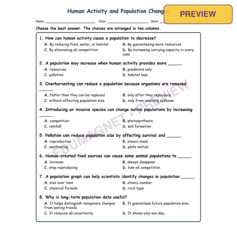 Human Activity And MCQs Fill Written Exit Tickets Worksheet SOL Life Science