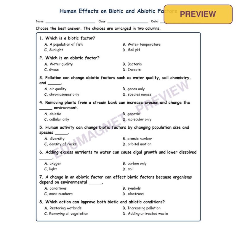 Human Effects On MCQs Fill Written Exit Tickets Worksheet SOL Life Science