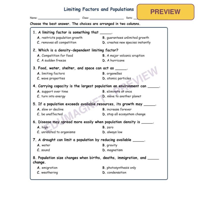 Limiting Factors Fill MCQ Written Exit Tickets Worksheet SOL Life Science