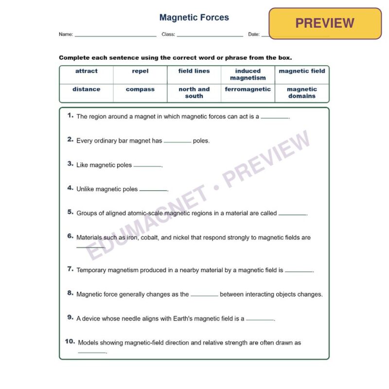 Magnetic Forces Fill MCQ Written Exit Tickets Worksheet NGSS Grade 8