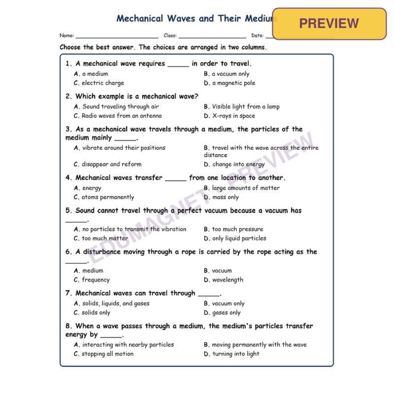 Mechanical Fill MCQ Written Exit Tickets Worksheet SOL Physical Science