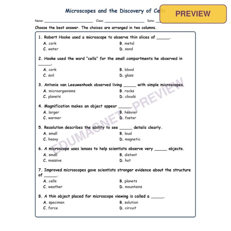 Microscopes And Fill MCQ Written Exit Tickets Worksheet SOL Life Science