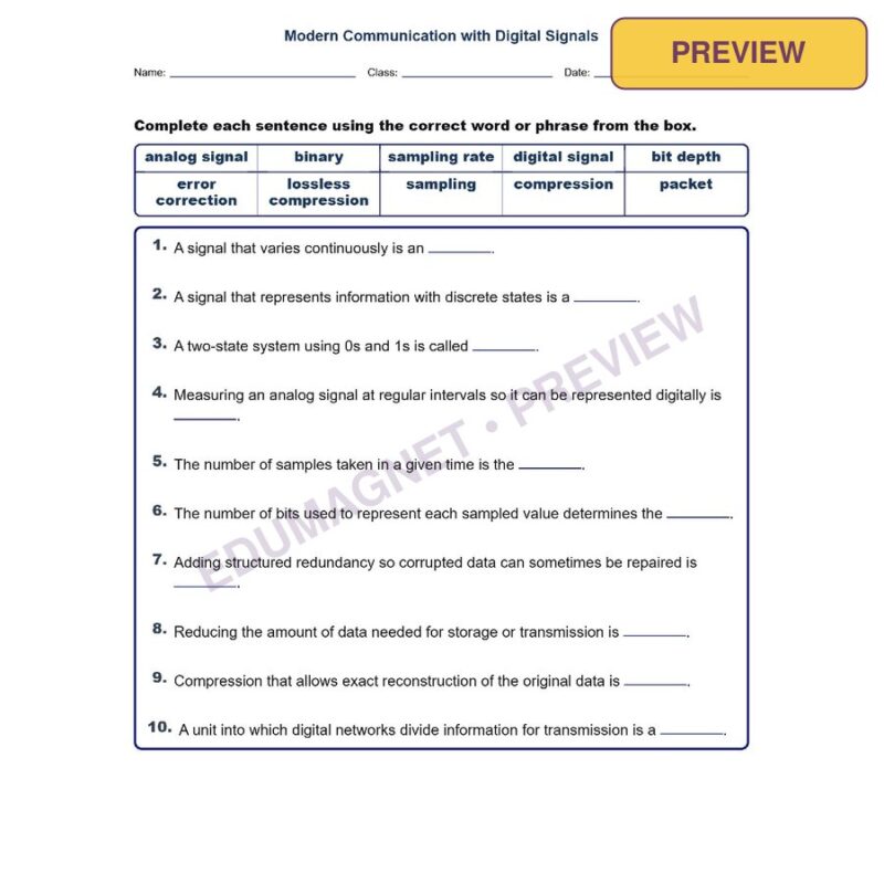 Modern Communication Wi Fill MCQ Written Exit Tickets Worksheet NGSS Grade 8