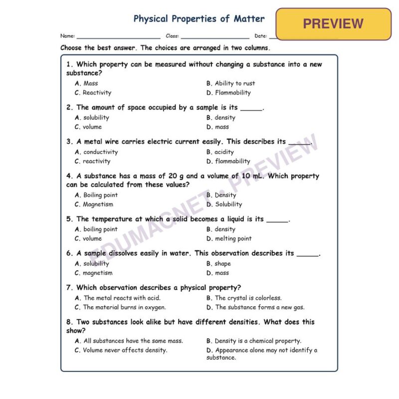 Physical Fill MCQ Written Exit Tickets Worksheet SOL Physical Science