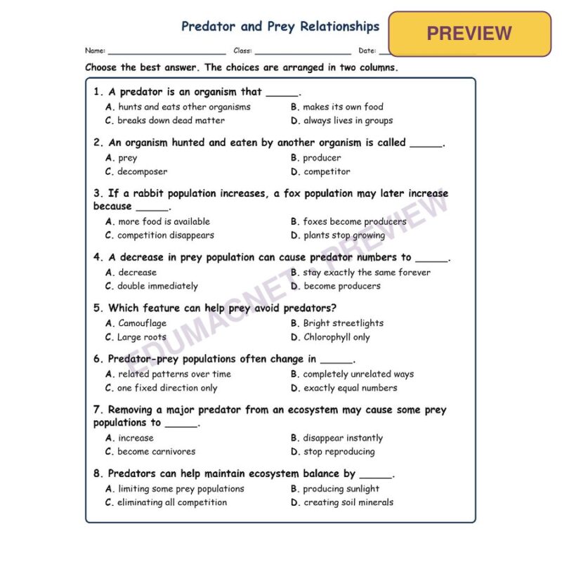 Predator And Prey Fill MCQ Written Exit Tickets Worksheet SOL Life Science