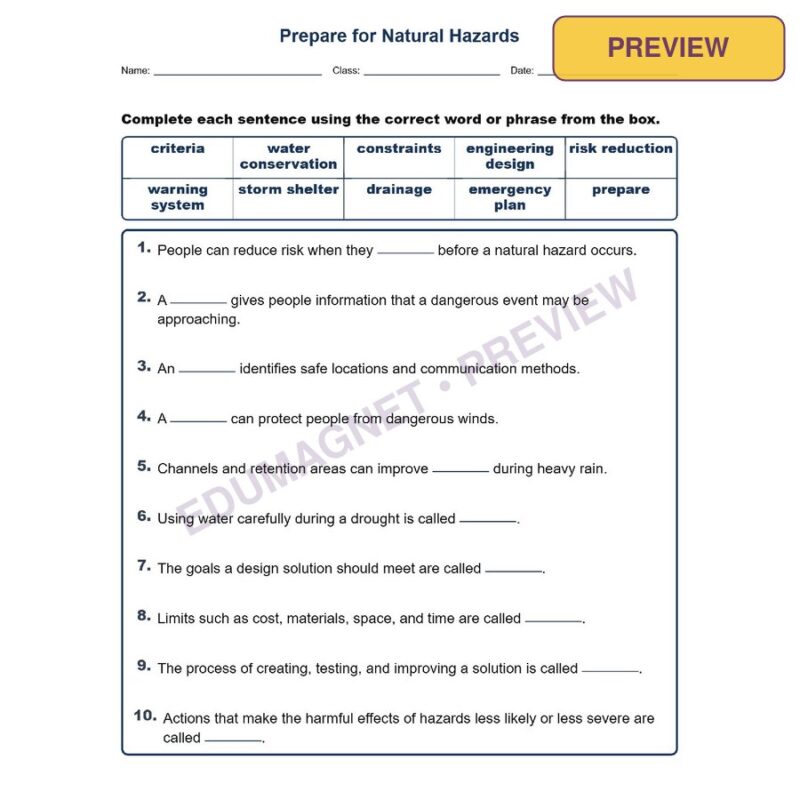 Prepare For Natural Hazards Fill MCQ Written Exit Tickets Worksheet NGSS Grade 3