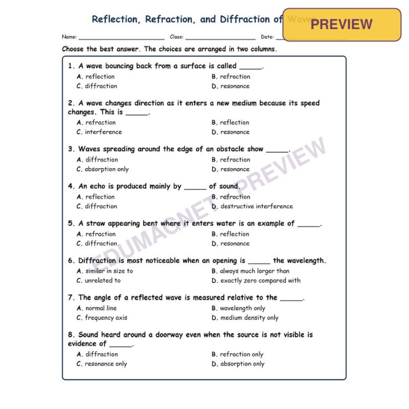 Reflection Fill MCQ Written Exit Tickets Worksheet SOL Physical Science
