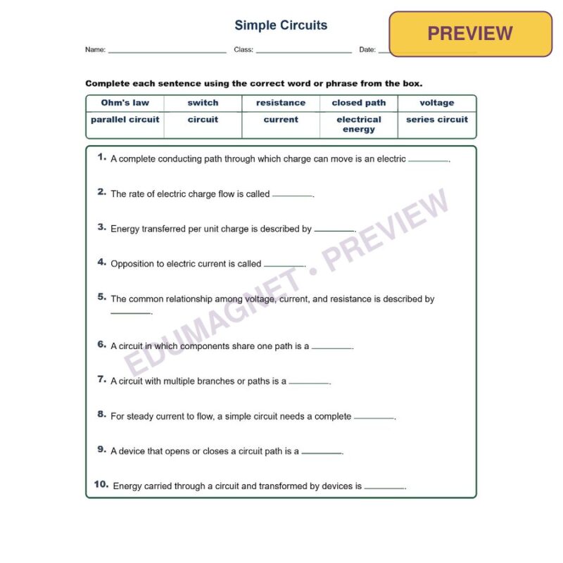 Simple Circuits Fill MCQ Written Exit Tickets Worksheet NGSS Grade 8