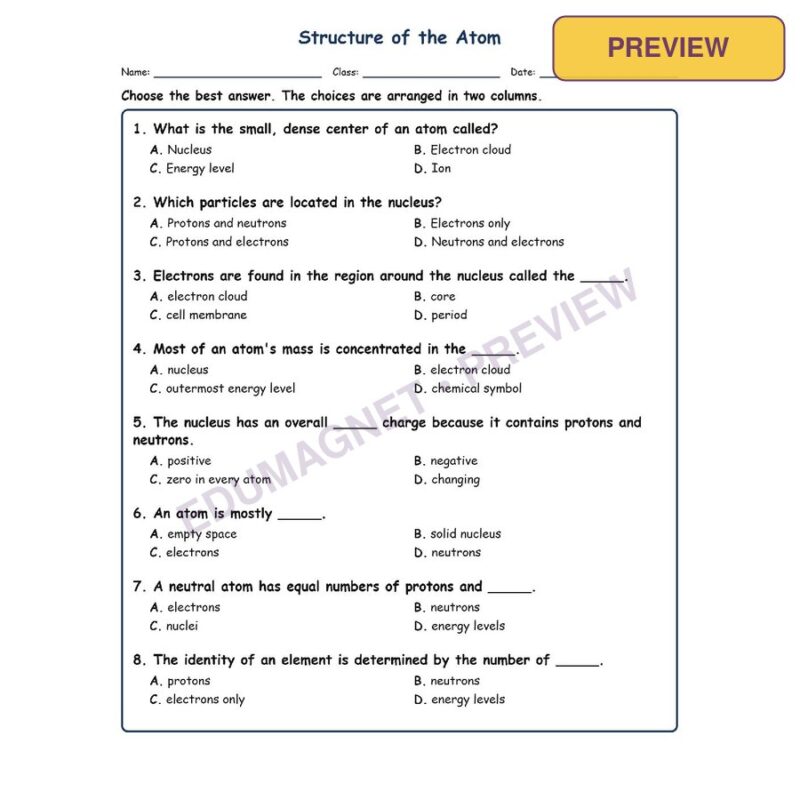 Structure Of The MCQs Fill Written Exit Tickets Worksheet SOL Physical Science
