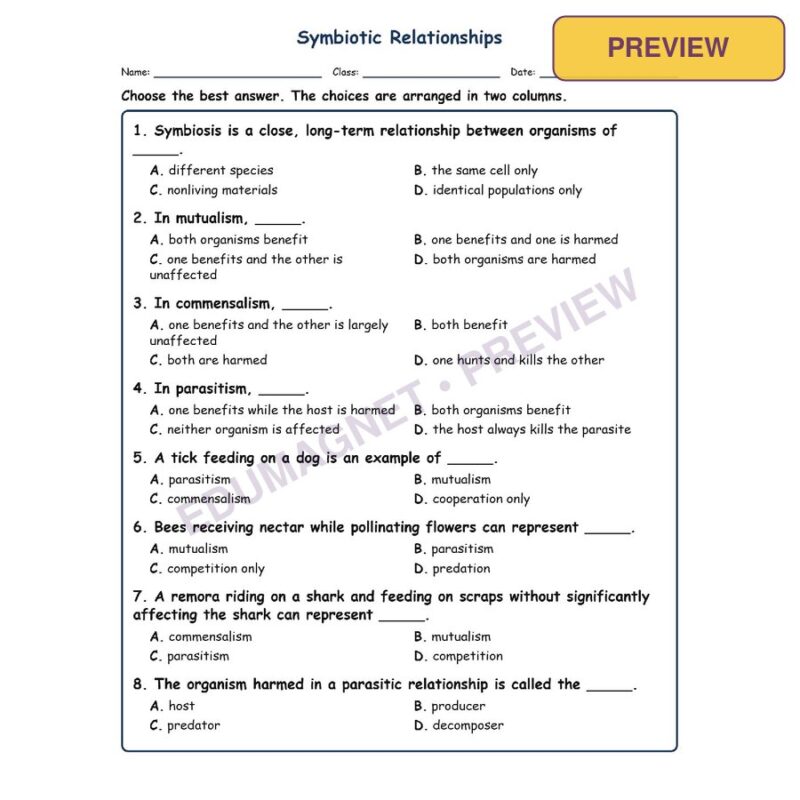 Symbiotic Fill MCQ Written Exit Tickets Worksheet SOL Life Science