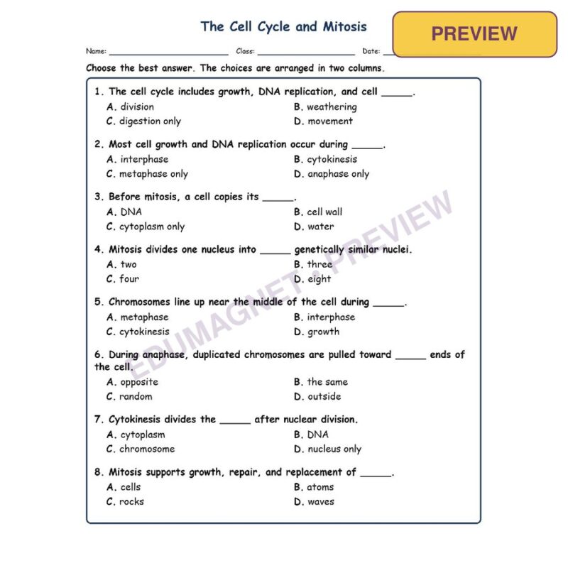 The Cell Cycle Fill MCQ Written Exit Tickets Worksheet SOL Life Science