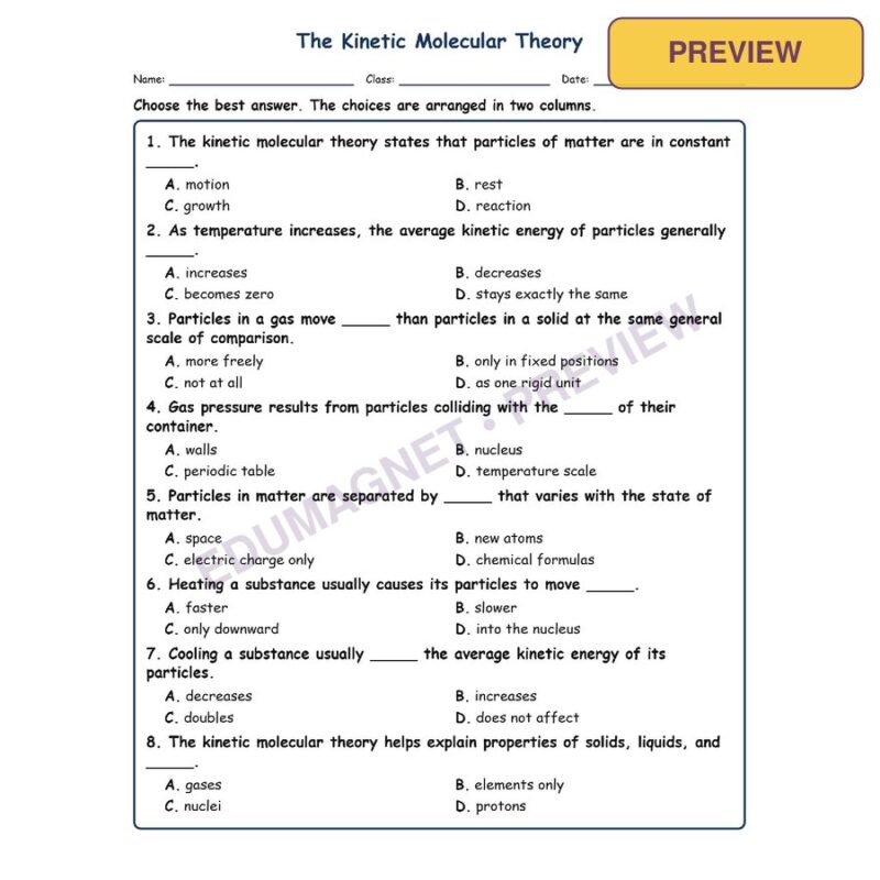 The Kinetic Fill MCQ Written Exit Tickets Worksheet SOL Physical Science