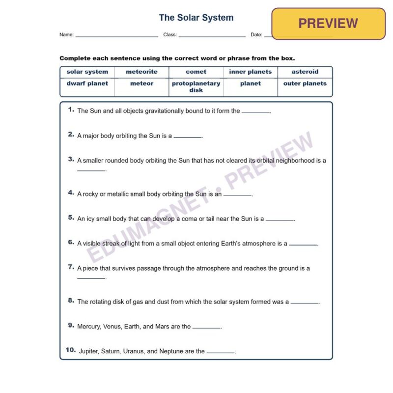 The Solar System Fill MCQ Written Exit Tickets Worksheet NGSS Grade 8