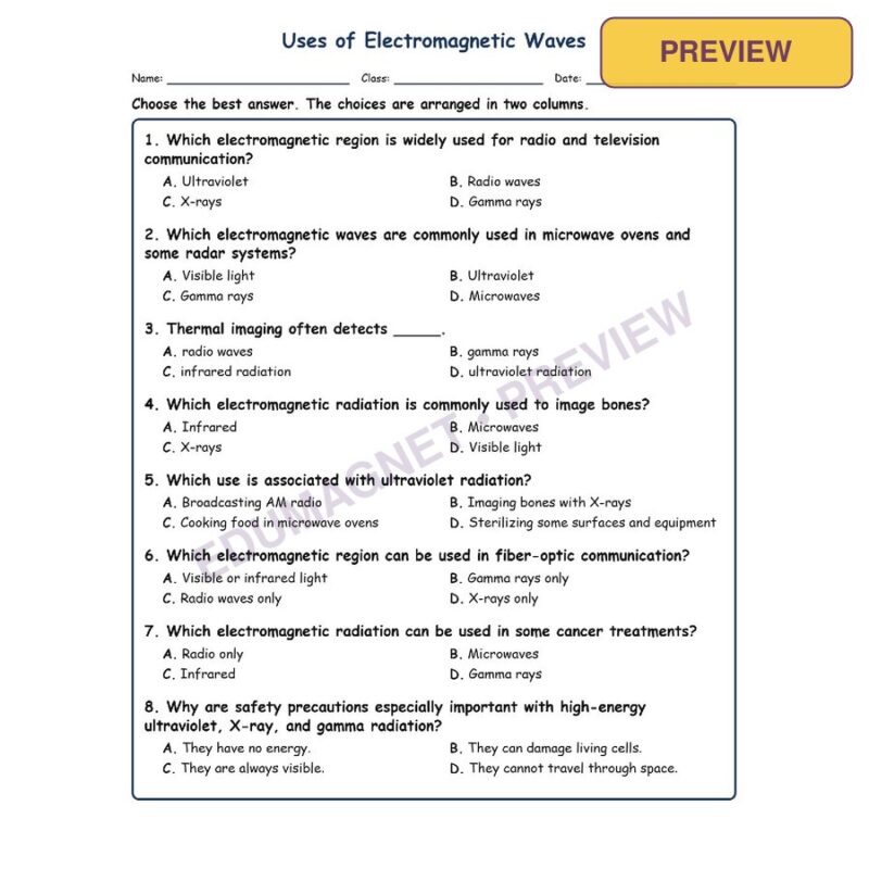 Uses Of Electromagnetic Waves Physical Science Virginia SOL PS.7B MCQ Fill Short