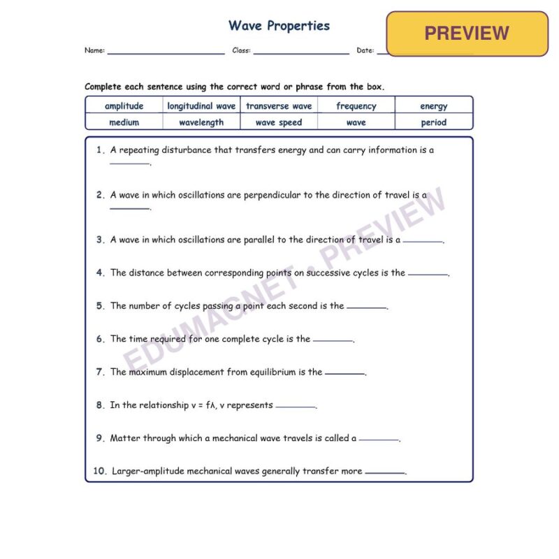 Wave Properties Fill MCQ Written Exit Tickets Worksheet NGSS Grade 8