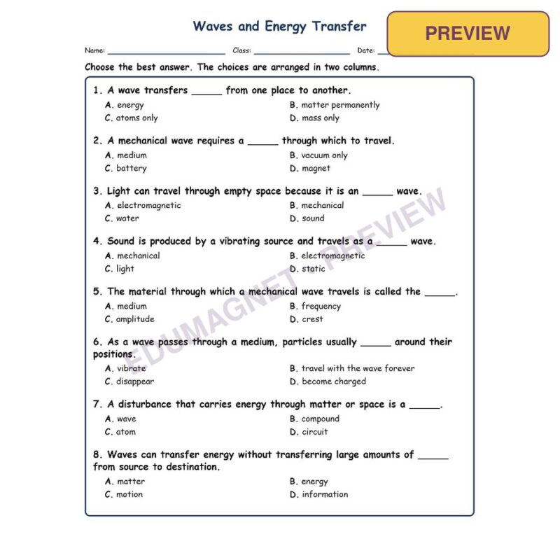 Waves And Fill MCQ Written Exit Tickets Worksheet SOL Physical Science