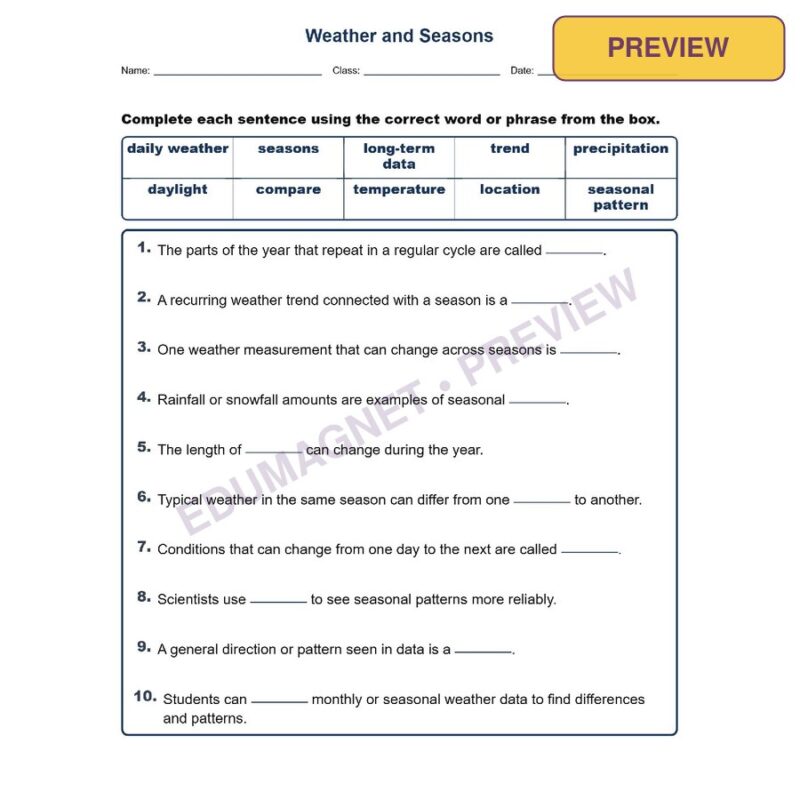 Weather And Seasons Fill MCQ Written Exit Tickets Worksheet NGSS Grade 3
