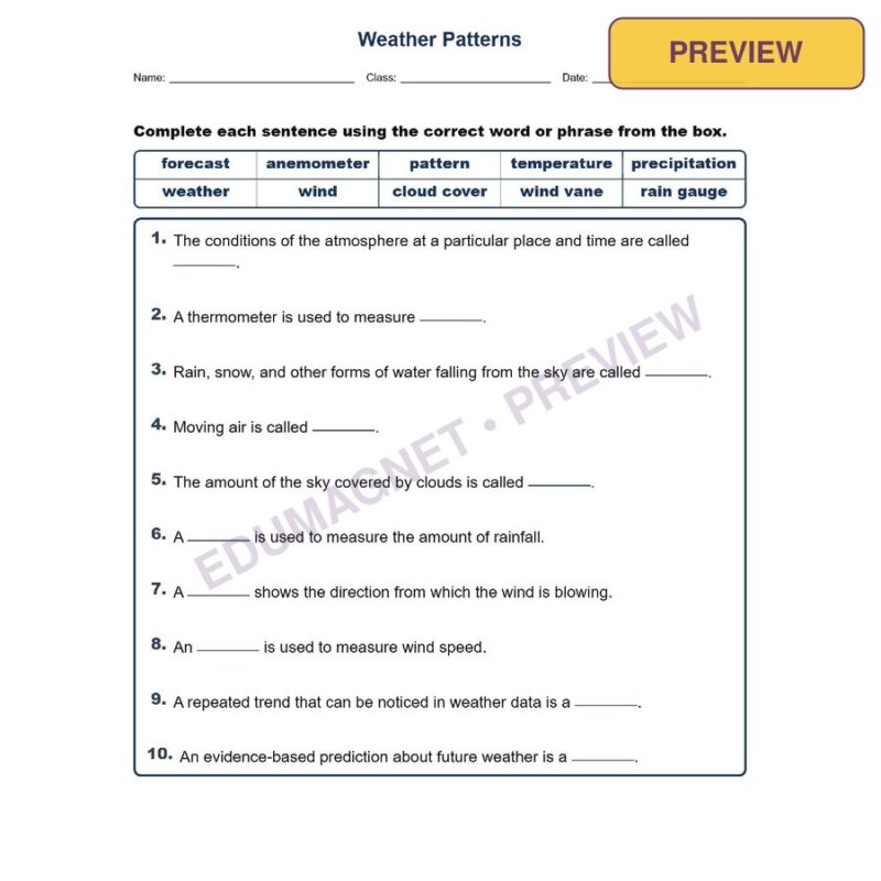 Weather Patterns Fill MCQ Written Exit Tickets Worksheet NGSS Grade 3